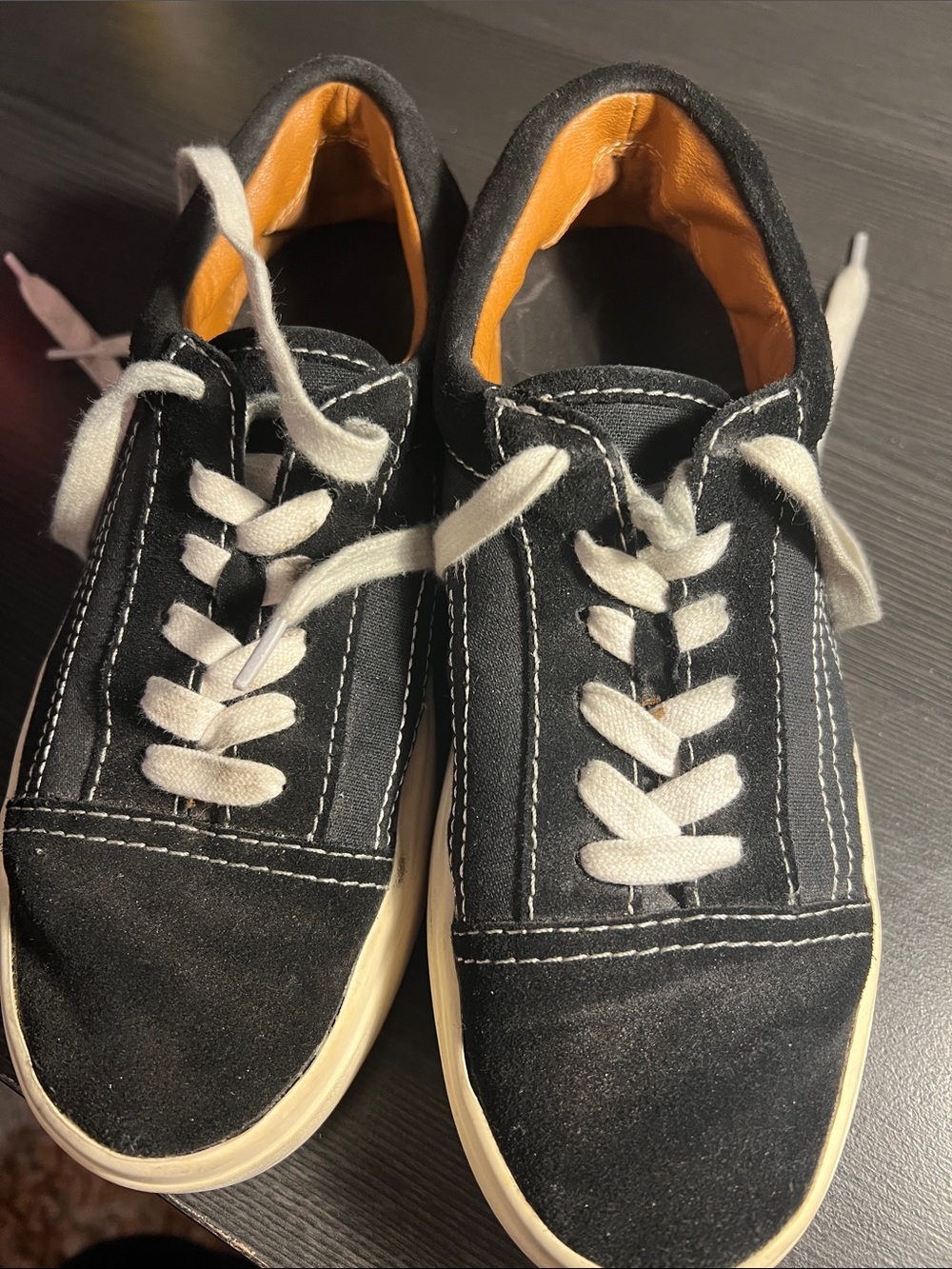 Lucky Brand Black Suede Low-Top Sneakers with White Laces